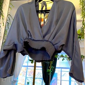 Blue cropped style blouse